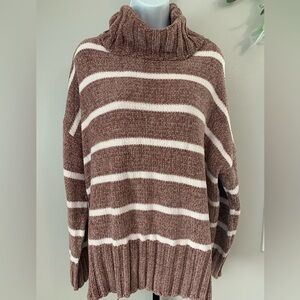 POL Mauve and Light Pink Striped Turtleneck Sweater